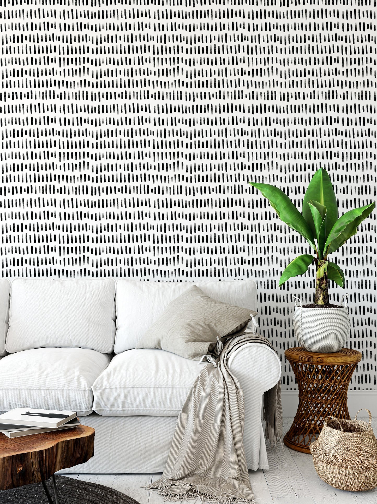 Geometric Black Brush Strokes Wallpaper