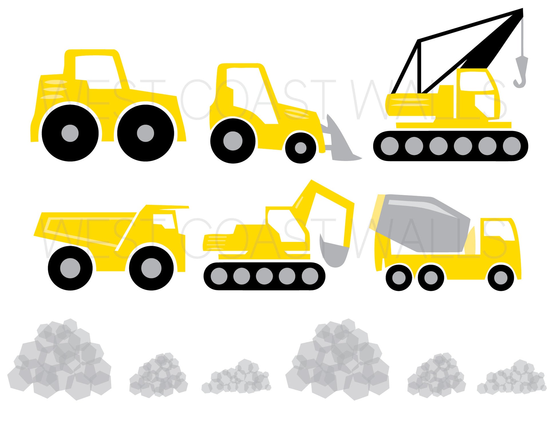 Construction Vehicles Removable Wall Decals