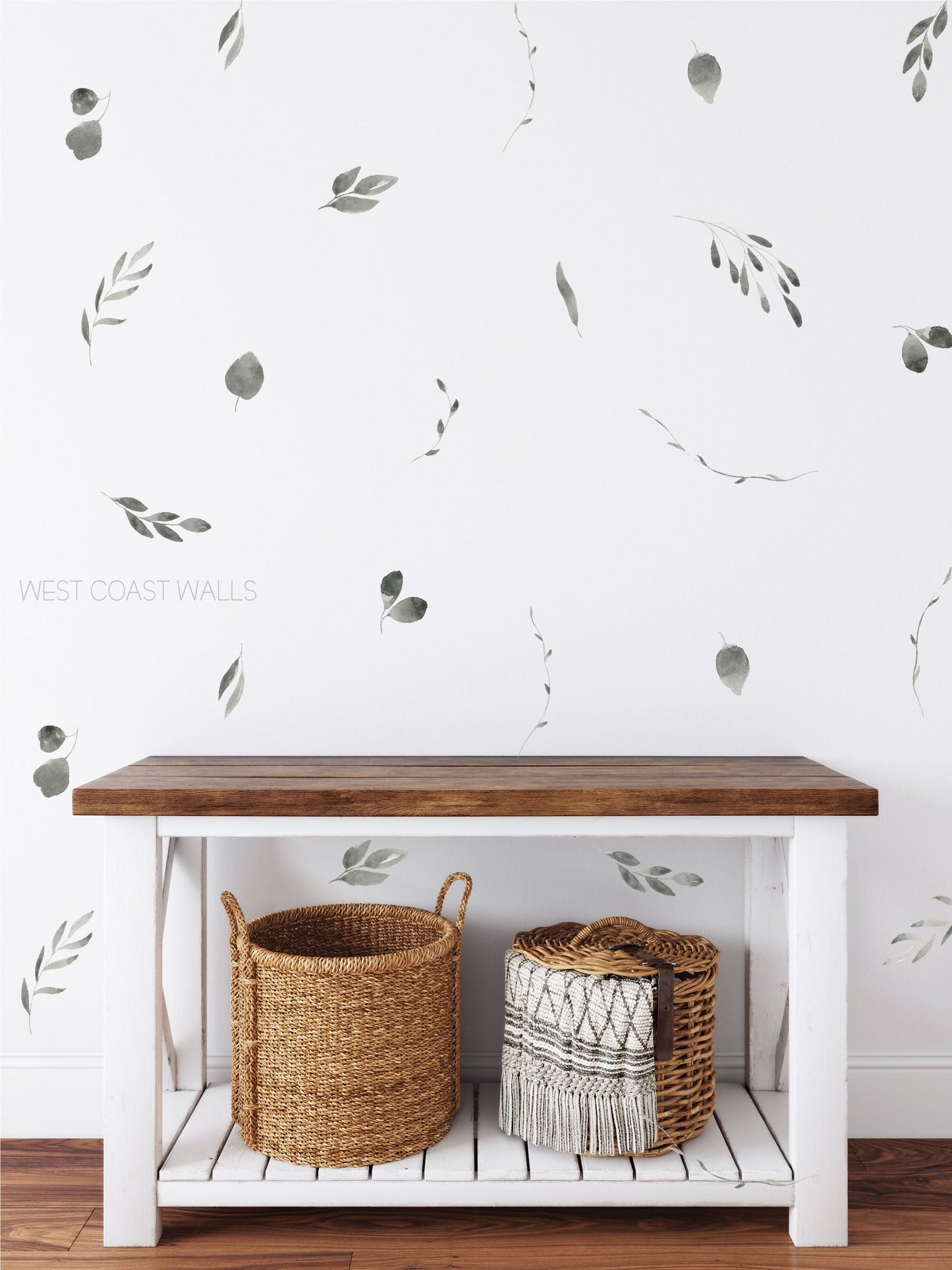 Black Botanical Floral Watercolour Leaves Wall Decals