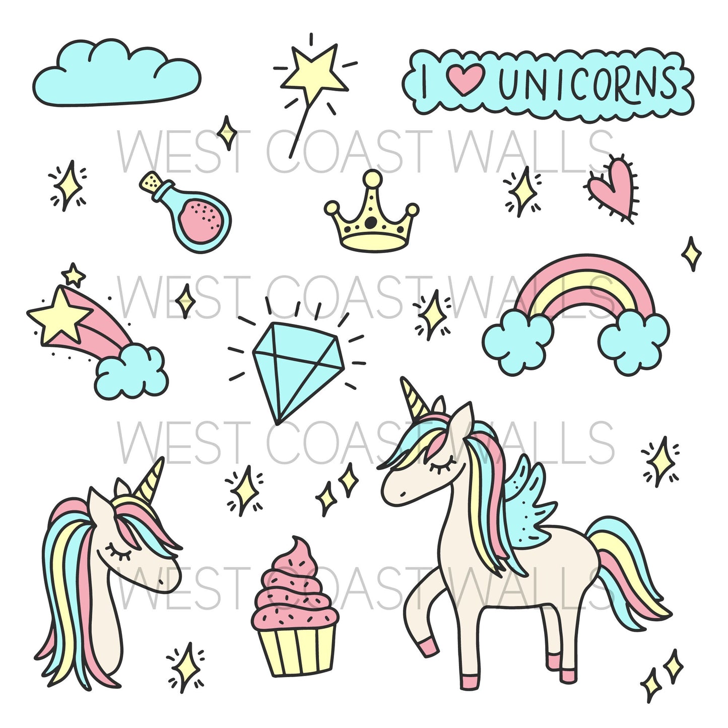 Unicorn Decals / Unicorn decor / Unicorn Stickers / Unicorn Room / Unicorn and Rainbows