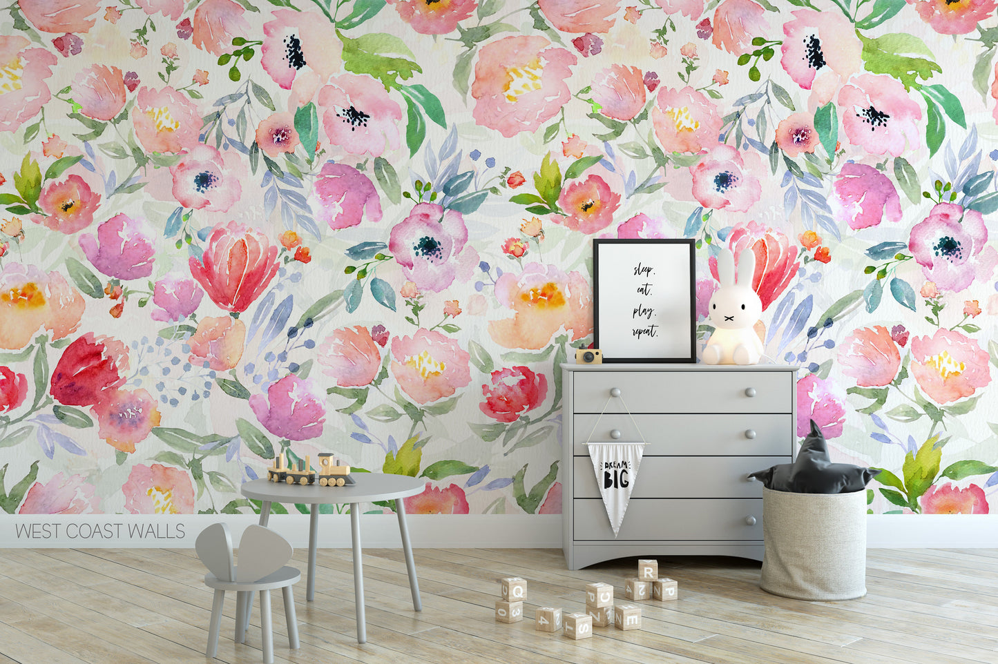 Bright and Cheery Painted Floral Wallpaper