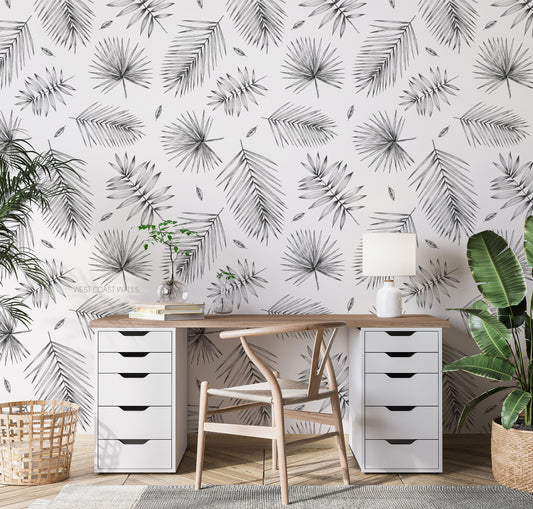 Black and White Palm Leaves Wallpaper