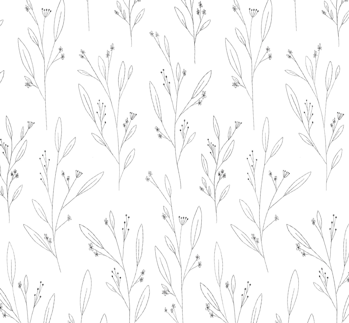 Minimal Floral Bud and Leaves Wallpaper