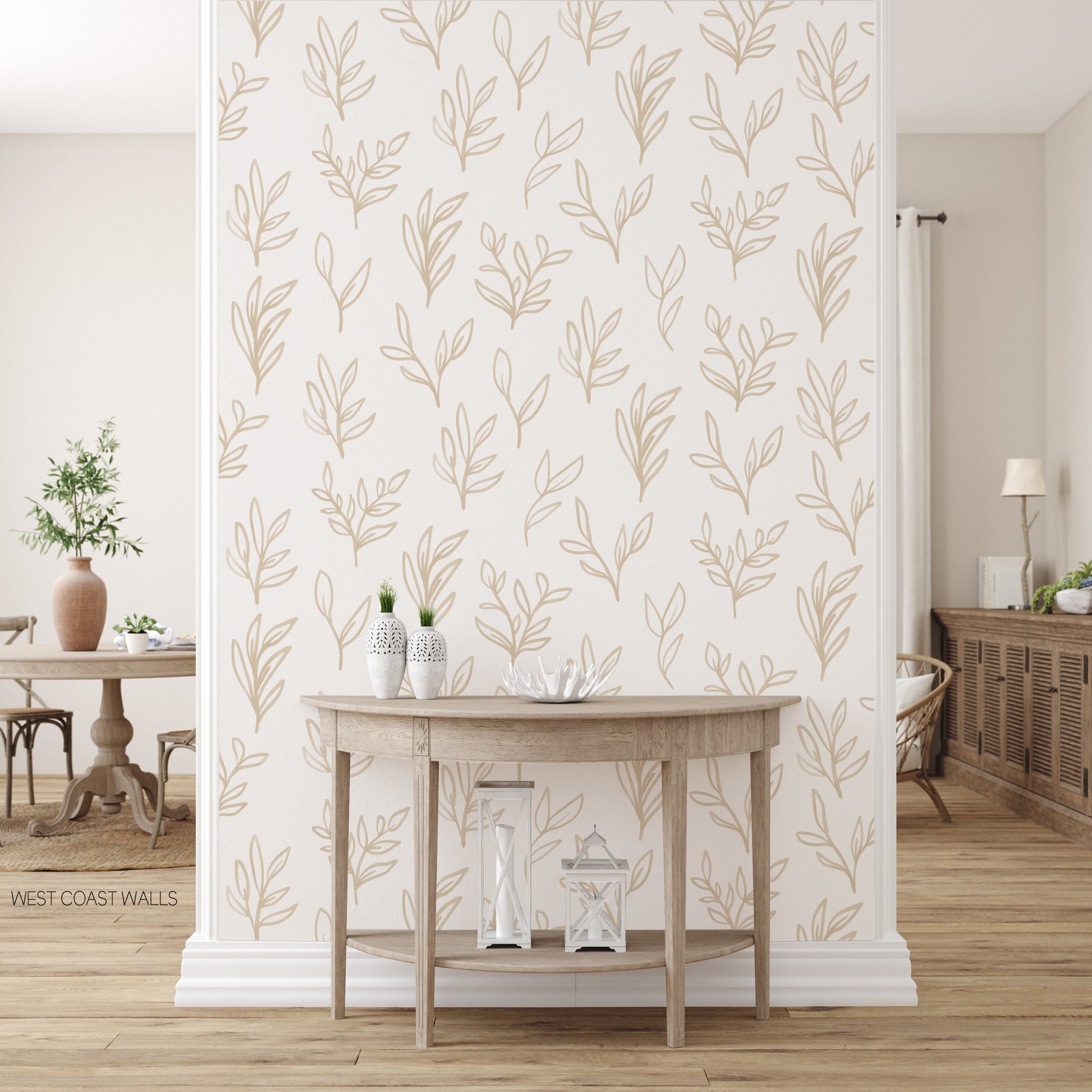 Beige Painted Botanical Leaves Removable Wall Decals