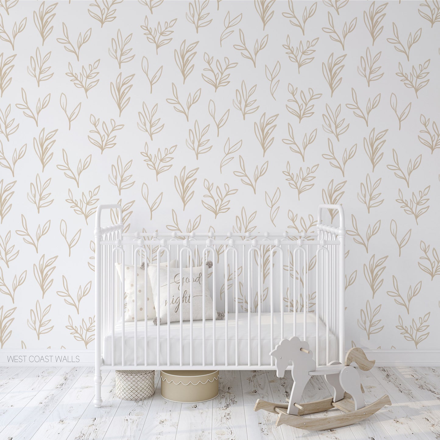 Beige Painted Botanical Leaves Removable Wall Decals
