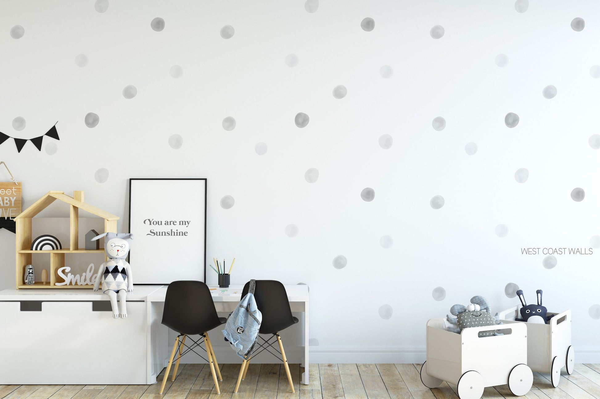 Grey Watercolor Removable Polka Dot Wall Decals