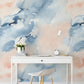Handpainted Blue and Peach Watercolour Wallpaper