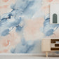Handpainted Blue and Peach Watercolour Wallpaper