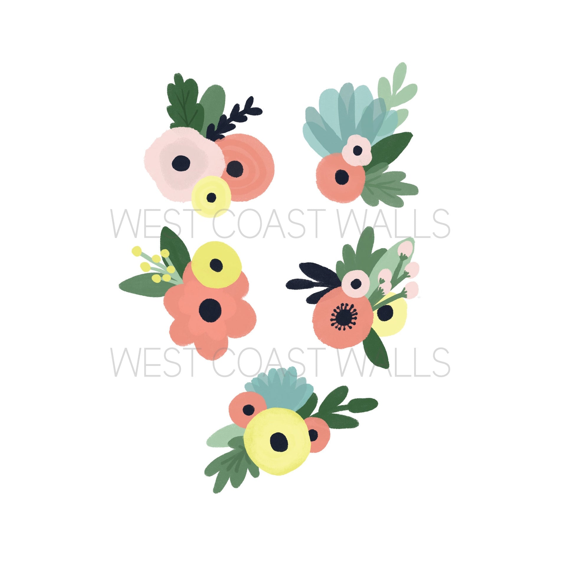 Painted Flowers Removable Wall Decals