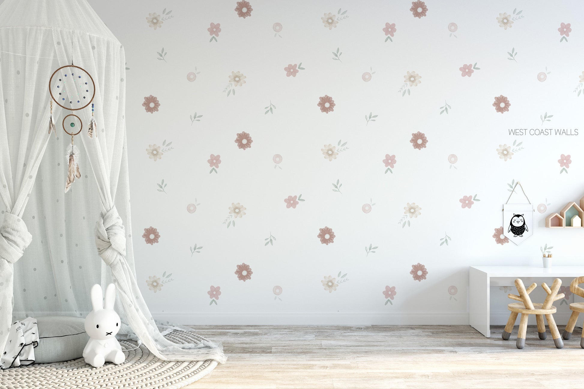 Muted Watercolour Painted Flowers Wall Decals