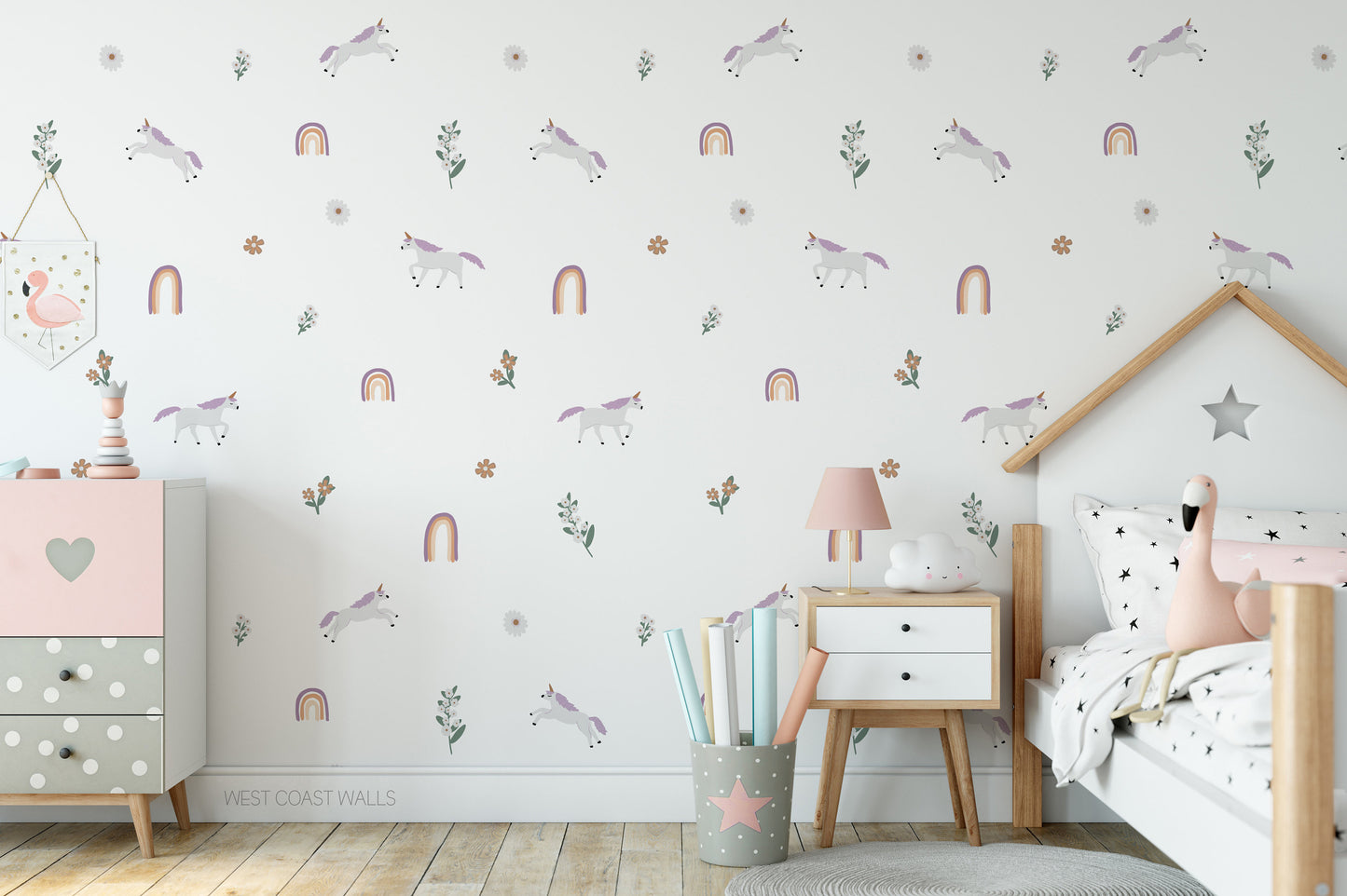 Muted Unicorn and Rainbow Removable Decals