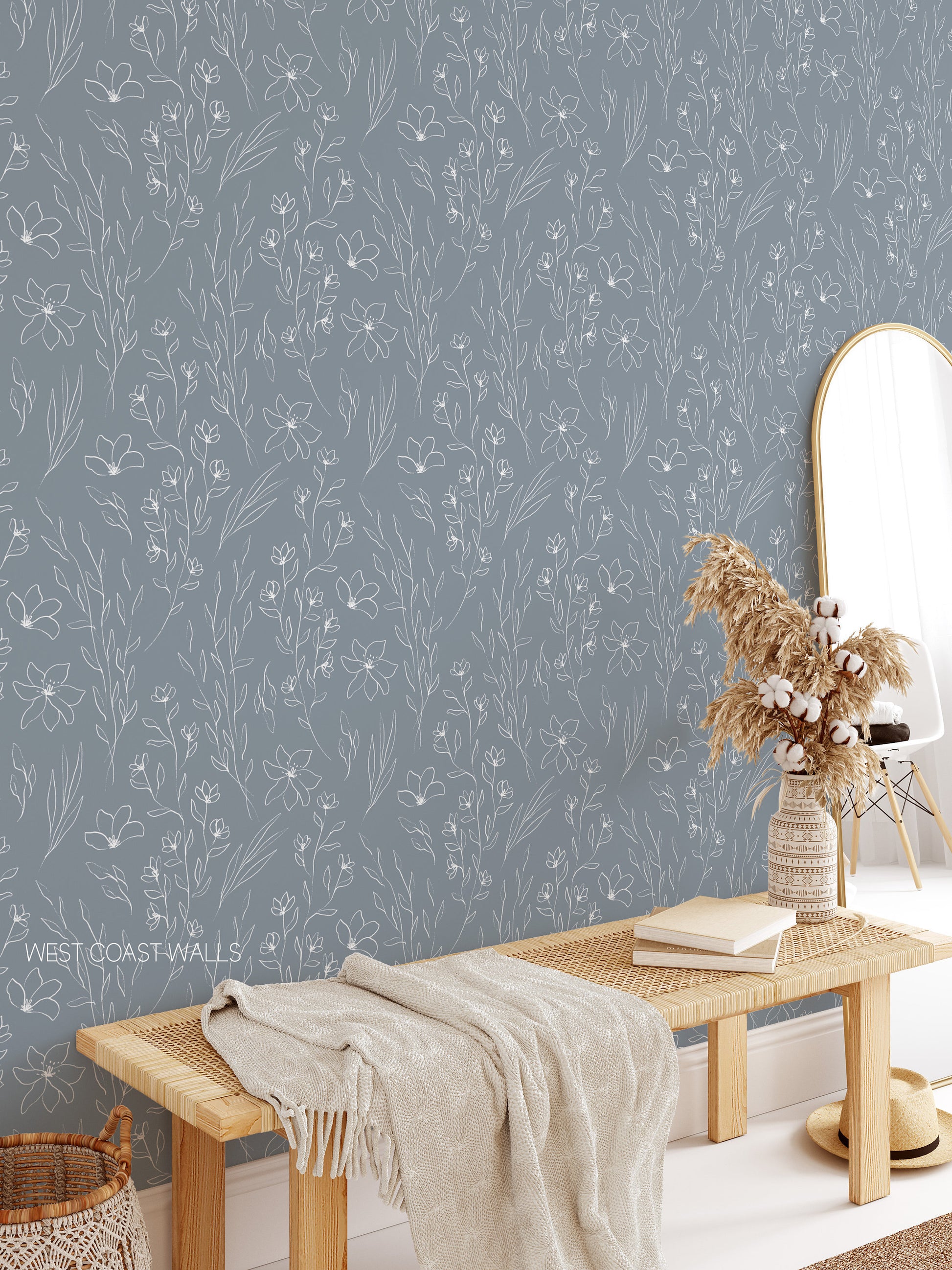 Sketched Meadow Floral Wallpaper