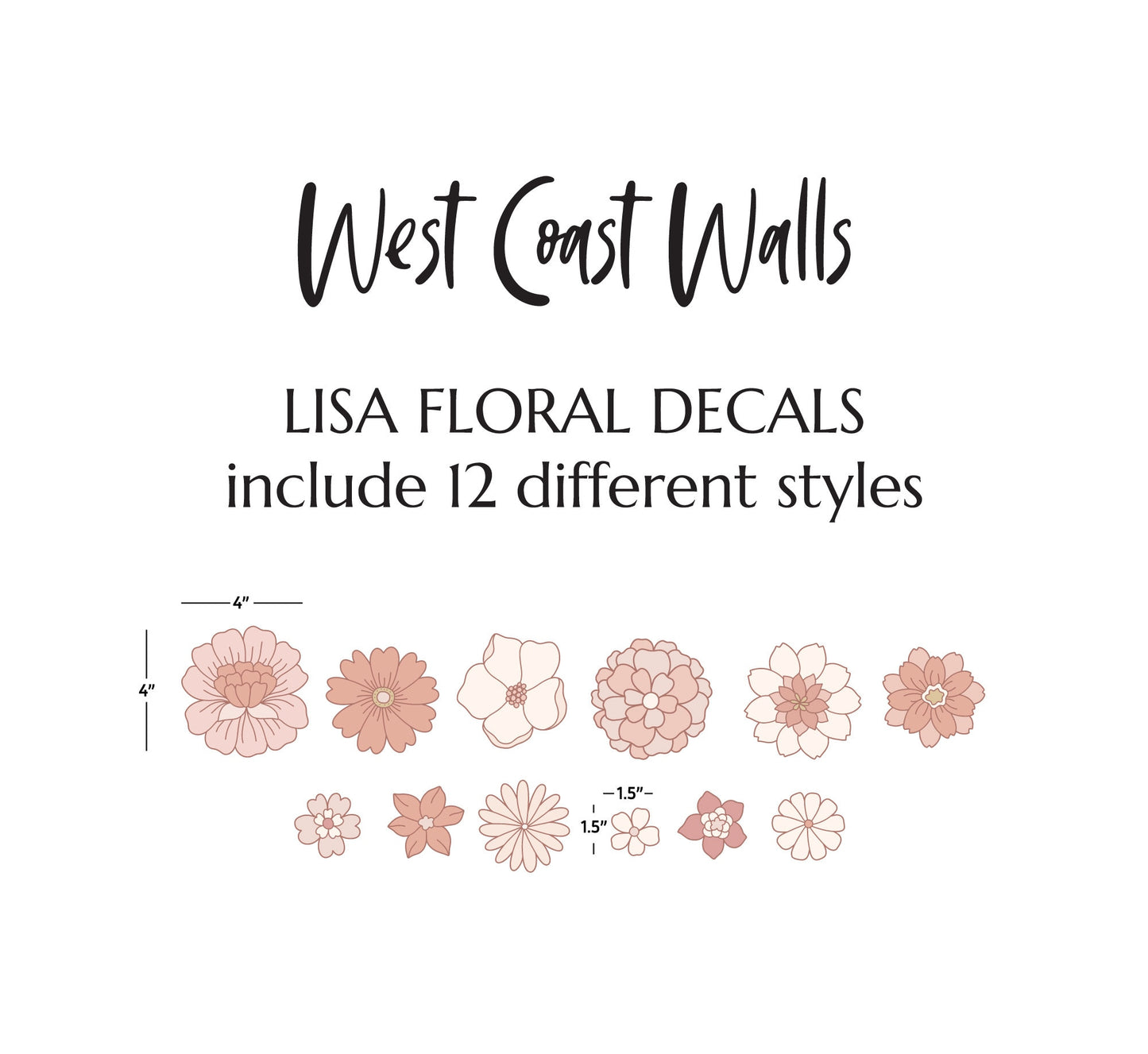 Simple Watercolor Boho Flowers Removable Wall Decals