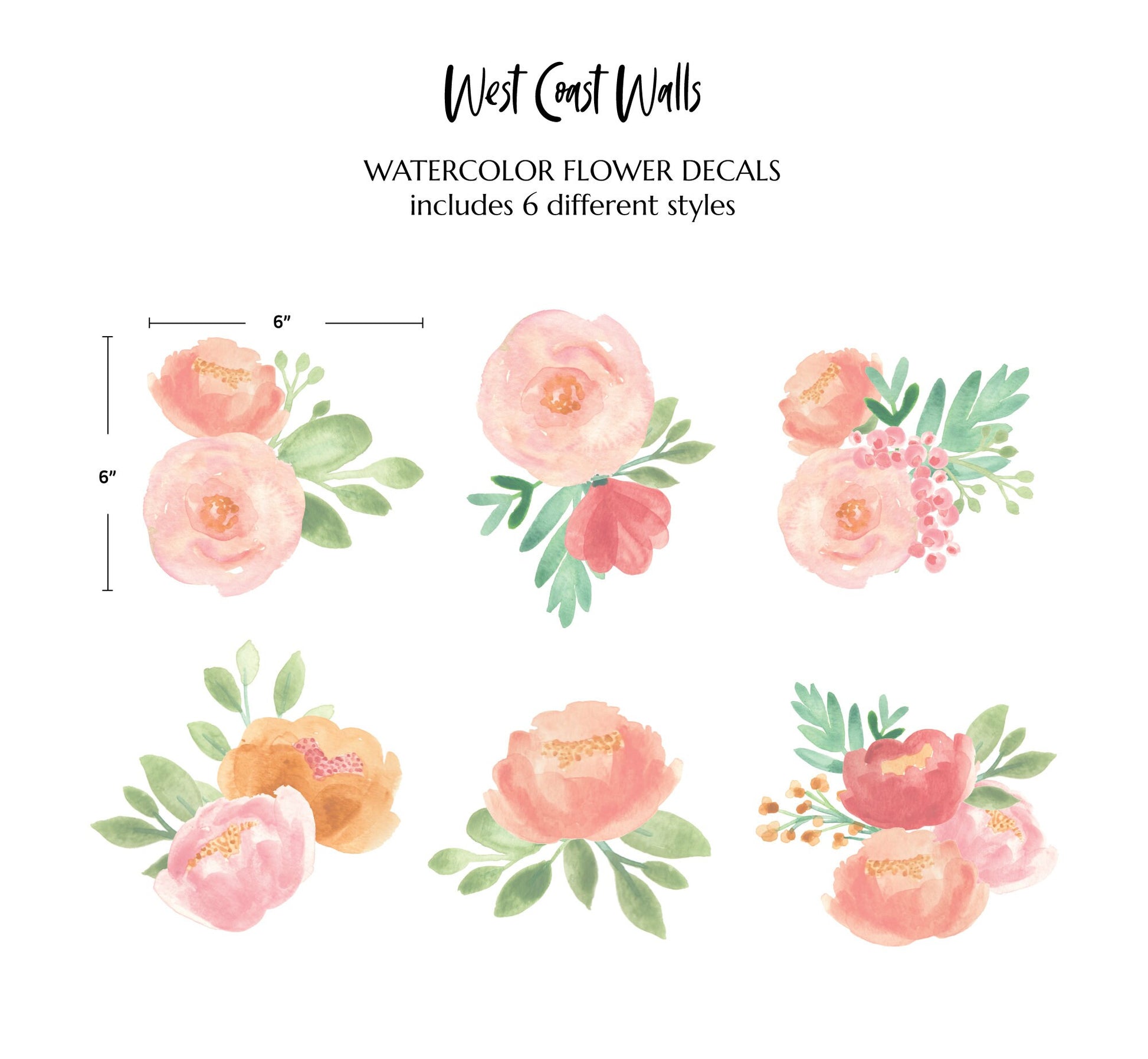 Watercolor Flowers Removable Wall Decals