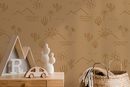 Desert Sun Wallpaper - alternate colors available / Surf Theme / Palm Tree Wallpaper / Wallpaper / Surf Decor / Surfer / Kids Room