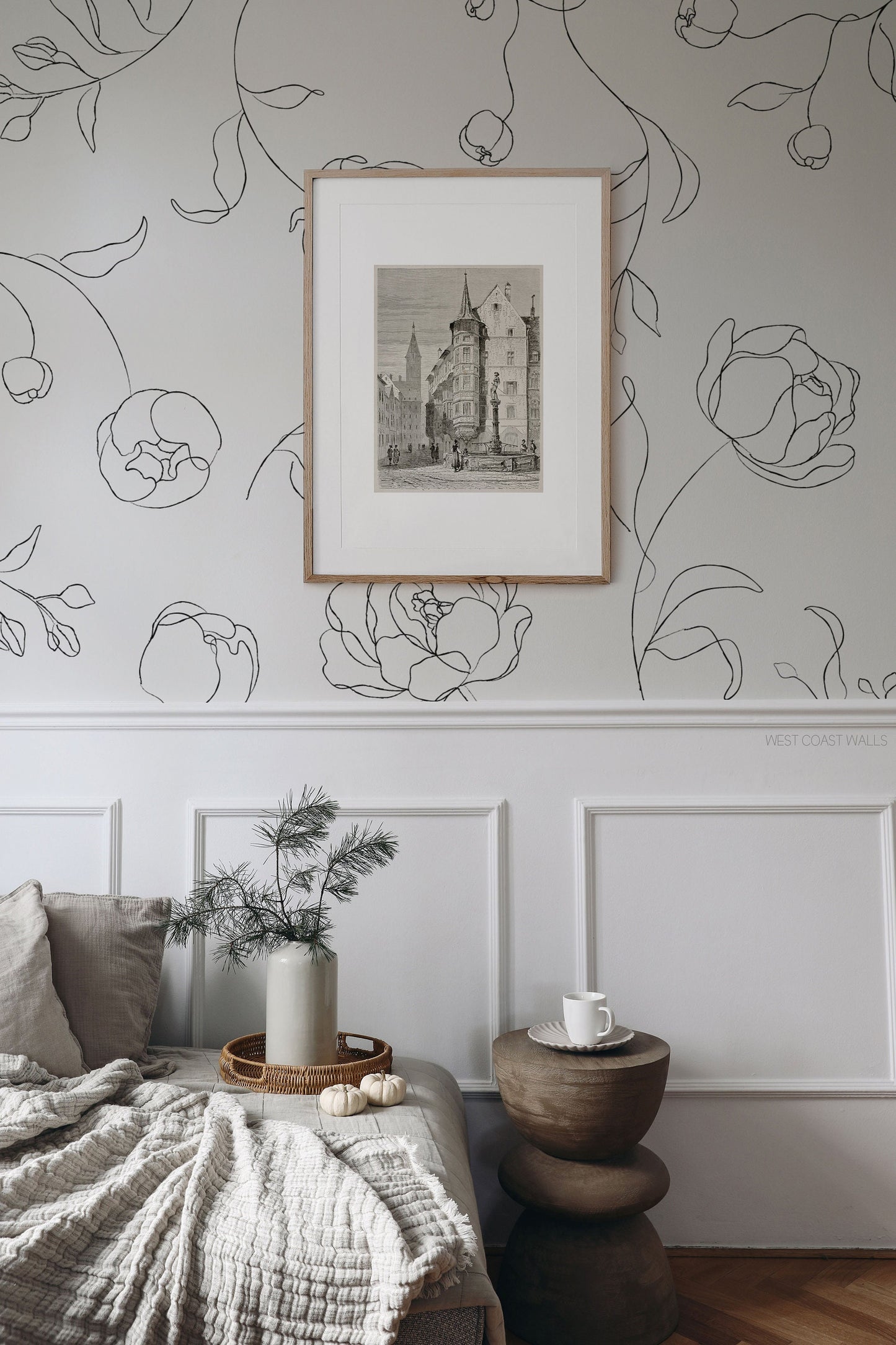 Minimal Peony Decals / Oversized Floral Decals / Minimal Line Art / Flower Wall Stickers / Removable Flowers / Peony Line Art