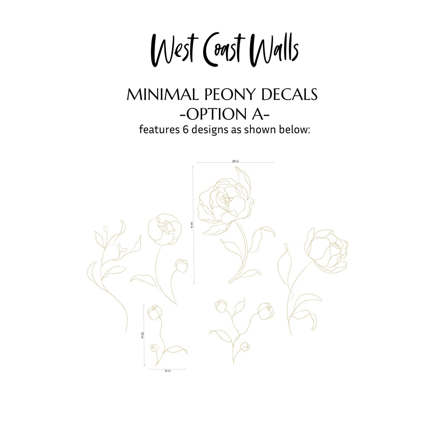Minimal Peony Decals / Oversized Floral Decals / Minimal Line Art / Flower Wall Stickers / Removable Flowers / Peony Line Art